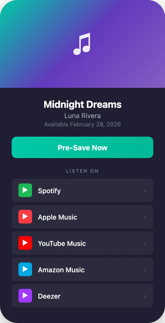 labels_promote_phone Smart link pre-save page on mobile