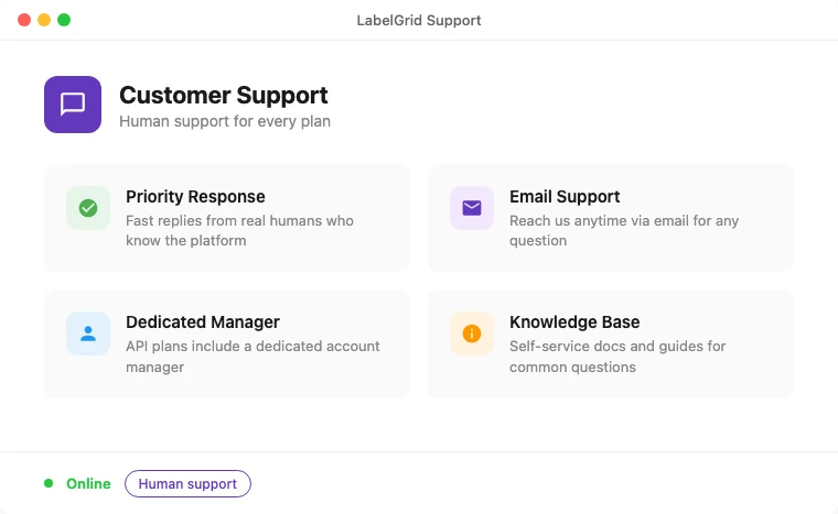 LabelGrid support dashboard